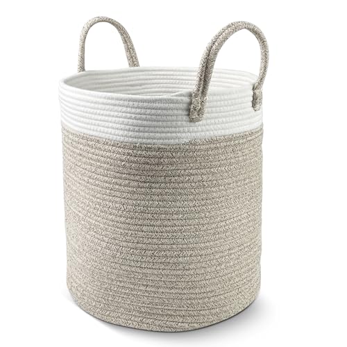 Fsaklaskdy Wäschekorb Geflochten aus Baumwolle, 53L Aufbewahrungskorb Korb Groß, 38 cm × 46 cm Wäschesammler mit Henkel, Laundry Baskets Geflochten Handarbeit für Wäschekammer Wohnzimmer Kinderzimmer von Fsaklaskdy