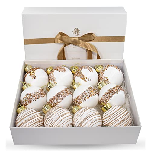 12 Stück Satin Weihnachtskugeln, Seide Weihnachtsbaum hängende Ornamente, Weihnachten Luxus Heimdekorationen für Weihnachtsbaum Kranz Girlande Urlaub Hochzeit Party Dekoration (weiß) von Fsforcar