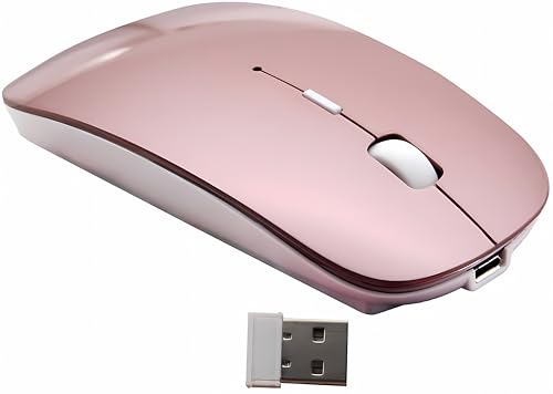 Fsjun 2,4 G wiederaufladbare mobile tragbare kabellose Maus mit USB-Empfänger, Stummschaltung, 3 einstellbare DPI-Stufen, für Laptop, Notebook, PC, Computer, MacBook (Rosa) von Fsjun