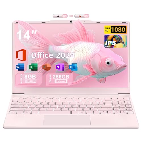 Fsjun 【Office 2024/Win11 Pro】 14" Full Size Numeric Keypad Pink Laptop,Celeron N5095(Up to 2.9), 8G RAM(Up to 32GB Expansion), 256G NVMe SSD,1920P IPS FHD,180° Hinge/WiFi/BT,PC,Notebook,PC von Fsjun
