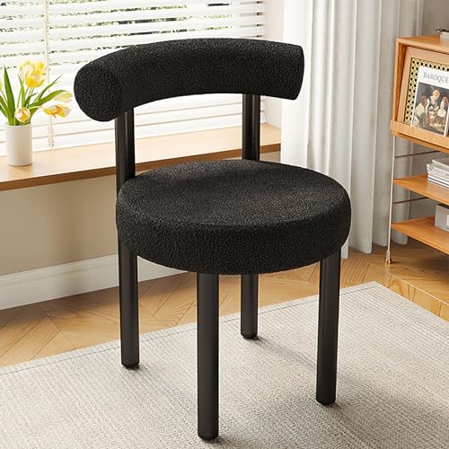 Boucle-esszimmerstühle, Gepolsterter Schminkstuhl mit Bequemer Rückenlehne, Sherpa-akzentstühle, Moderner Küchenstuhl mit Metallbeinen für Wohnzimmer/Schlafzimmer(48x48x46cm(18x18x18inch), Black) von Fslvmin