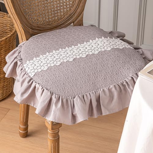Fslvmin Stuhlpolster mit Rüschen, Moderne Stuhlsitzbezüge, rutschfest Dekoratives Esszimmerstuhlkissen mit Bändern, Bequemes Sitzkissen Aus Baumwolle für Küche/esszimmer(45x45cm(18x18inch), Gray1) von Fslvmin