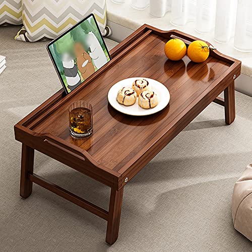 Laptop-tablett Aus Bambus, Schreibtisch Faltbar Zum Lernen mit Tablet-Telefon-steckplatz, Frühstück Servieren Bodentisch Snack-Platte mit Griffen für Schlafzimmer(40x30x20cm(16x12x8in), Walnut) von Fslvmin