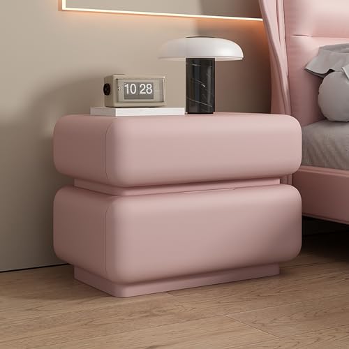 Moderner Nachttisch Aus Pu-leder, Bodenstehender Nachttisch, Eleganter Beistelltisch mit 2 Schubladen für Schlafzimmer, Wohnzimmer, Keine Installation Erforderlich(50x40x48cm(20x16x19inch), Pink) von Fslvmin