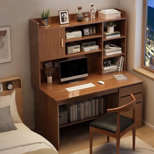 Moderner Schreibtisch mit Ablagefach, Arbeitstisch Studie Tisch mit Schrank und Bücherregal, Holz-computertisch mit Schubladen und Regalen(120x45x164cm(47x18x64in), Brown) von Fslvmin