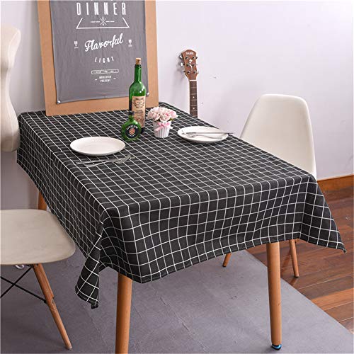 Baumwolle Leinen Tischdecke Abwaschbar, Fansushop Kariert Eckig Garten Pflegeleicht Schmutzabweisend Tischtuch Fleckschutz Schmutzabweisend Tischwäsche Outdoor (120x160cm,schwarz) von Fsnsu