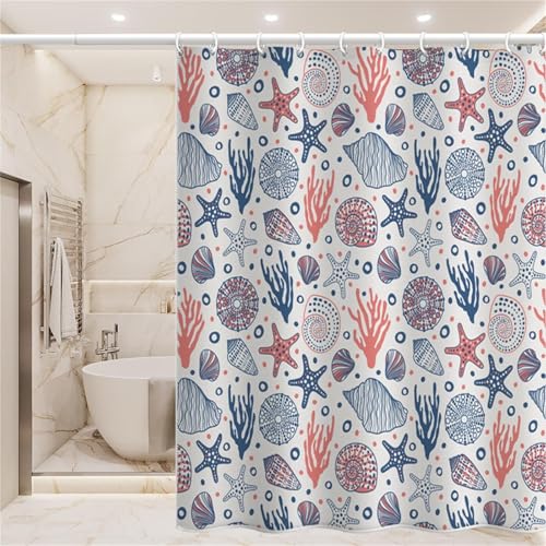 Duschvorhang Anti-Schimmel Wasserdicht Polyester Textil Shower Curtains Trocknet Schnell Waschbar Badvorhang Beschwerter Saum mit 12 Duschvorhangringe für Badezimmer Blaue Kunst 240x180cm F2719 von Ftwett