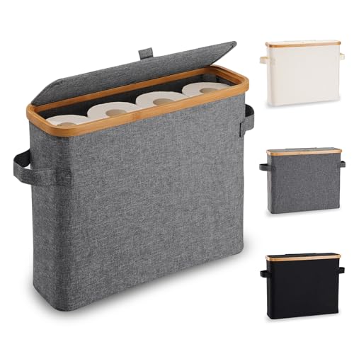 Toilettenpapier Aufbewahrung Korb mit Deckel aus Bambus, Toilettenpapier Stehend Klopapier Aufbewahrung Box Bad WC-Papier Badezimmer Organizer, Ersatzrollenhalter Behälter Aufbewahrungsbox, Grau Toilettenpapier Aufbewahrung Korb mit Deckel aus Bambus, Toilettenpapier Stehend Klopapier Aufbewahrung Box Bad WC-Papier Badezimmer Organizer, Ersatzrollenhalter Behälter Aufbewahrungsbox, Grau von FuBegi