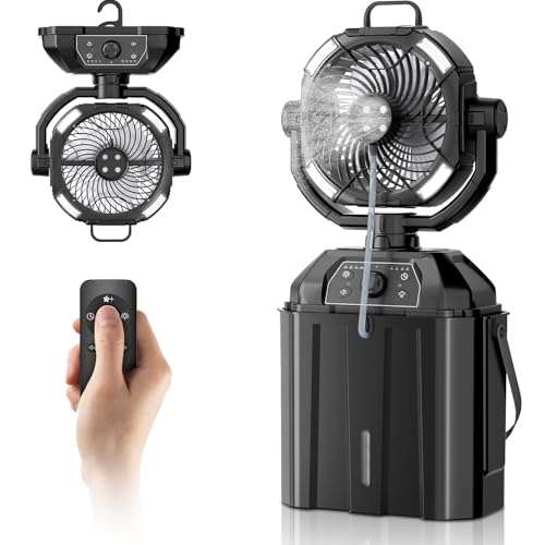 Ventilator Misting Fan mit Feinnebel, 2000mAh Akku Fan mit 6L Wassertank, Mist Fan mit Ferndbedienung für Schlafzimmer Makeup Reisen Essential Desktop Kinder Büro Schlafsaal Outdoor Patio Schwarz von FuBegi