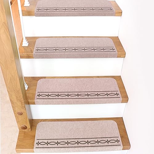 FuKuEn Stufenmatten für Wendeltreppe Anti Rutsch Treppenstufen Waschbar Selbstklebend Innen Stufenmatten Beige Holz Treppenstufen Matten 7 Stück 55 x 21 cm mit 4 cm Blending von FuKuEn