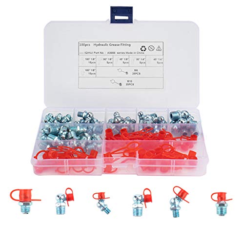 Fubdnefvo 50-Teilige MM-Metrische Hydraulische Zerk-Schmiernippel mit 50-Teiligem Kappen-Sortimentssatz - M6 M10 StraightAngled Fittings von Fubdnefvo