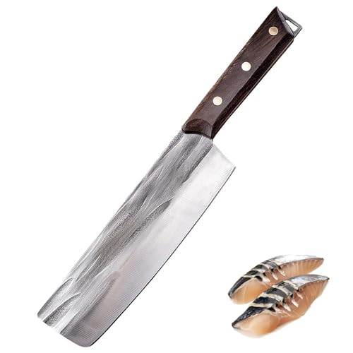 Fubinaty Japanisches Nakiri Kochmesser Handgefertigt Geschmiedete Küchenmesser Hoher Kohlenstoffstahl Fleischbeil Full Tang Kochmesser mit Holzgriff von Fubinaty