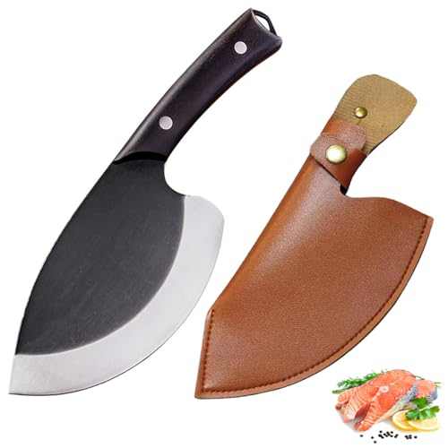 Fubinaty Kochmesser Handgefertigtes geschmiedetes Outdoor Kochmesser hoher Kohlenstoffstahl Jagd Fischmesser Full Tang Camping Küchenmesser mit Lederscheide und Holzgriff von Fubinaty