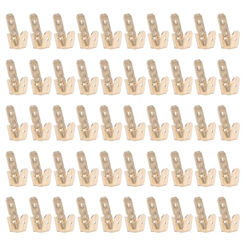 50pcs Piggyback Spade Connectors Messing 6,35 mm Doppelköpfchen -Stecker 3 - -Drahtanschluss (Gold) von Fuchooky