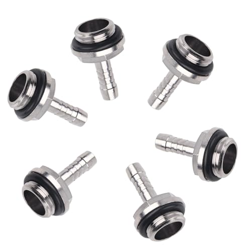 6 PCs G1/4 -Gewinde -Barb -Anpassungsstecker für PC -Wasserkühlsysteme Zwei Touch Design Edelstahl Kunststoff Mehrere Größen (6 mm) von Fuchooky