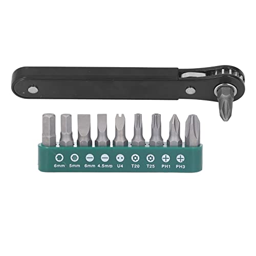 Fuchooky 11pcs Mini -Schraubendreher -Set 1/4 -Zoll -Taschen -Micro EDC -Werkzeug -Ratschenschlüssel Hochtorsion 90 Grad reversibler Antriebsgriff von Fuchooky