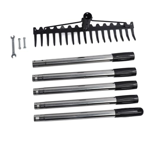 Gartenrake 17 Zinken Multifunktional einstellbare abnehmbare Metall -Kopf -Rake -Werkzeug zum Lösen von Bodensammeln (5 Section) von Fuchooky
