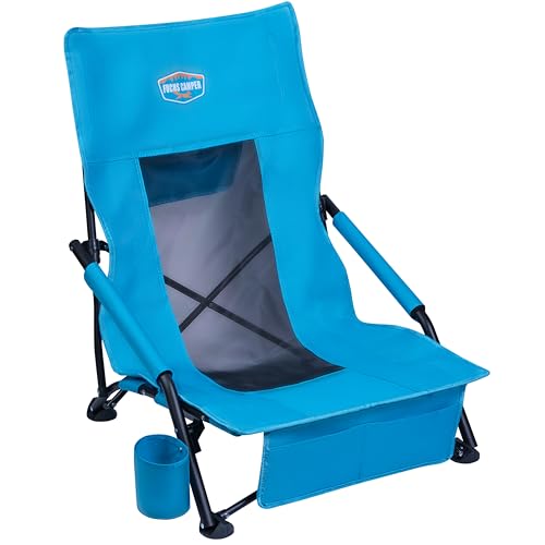 Fuchs Camper Strandstuhl klappbar – Campingstuhl mit hoher Rückenlehne & Mesh-Gewebe – Faltbarer Outdoor Stuhl mit Getränkehalter und Taschen – Tragbar & belastbar über 150 kg (1 Stück - Blau) von Fuchs Camper