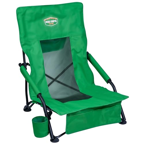 Fuchs Camper Strandstuhl klappbar – Campingstuhl mit hoher Rückenlehne & Mesh-Gewebe – Faltbarer Outdoor Stuhl mit Getränkehalter und Taschen – Tragbar & belastbar über 150 kg (1 Stück - Grün) von Fuchs Camper