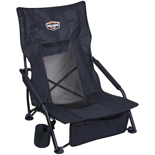 Fuchs Camper Strandstuhl klappbar – Campingstuhl mit hoher Rückenlehne & Mesh-Gewebe – Faltbarer Outdoor Stuhl mit Getränkehalter und Taschen – Tragbar & belastbar über 150 kg (1 Stück - Schwarz) von Fuchs Camper
