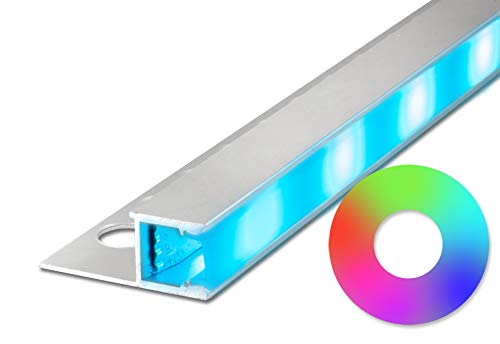 Fuchs Design LED Fliesenprofil 2,5 m - Aluminium Quadratprofil Seitlich (34 x 12 mm) - Profil Leiste mit LED Streifen rgb (milchig weiss) von Fuchs Design