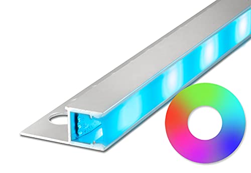 Fuchs Design LED Fliesenprofil 2 m - Aluminium Quadratprofil Seitlich (34 x 12 mm) - Profil Leiste mit LED Streifen rgb (milchig weiss) von Fuchs Design