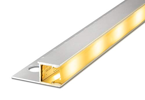 Fuchs Design LED Fliesenprofil 2 m - Aluminium Quadratprofil Seitlich (34 x 12 mm) - Profil Leiste mit LED Streifen warmweiß (milchig weiss) von Fuchs Design