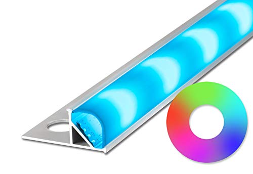 Fuchs Design LED Fliesenprofil 2,5 m - Aluminium Rundprofil (33,7 x 12 mm) - Profil Leiste mit LED Streifen rgb (milchig weiss) von Fuchs Design