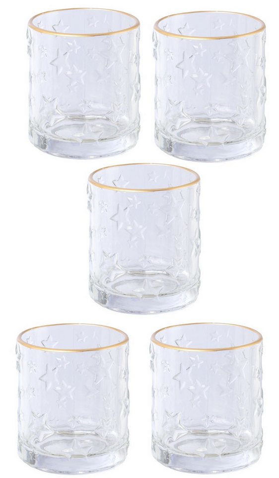 Fuchs Versand 24/7 Teelichthalter mit Tablett 5er Set Glas Windlicht Sternmotiv mit Goldrand 7,2x8cm klar Fuchs Versand 24/7 Teelichthalter mit Tablett 5er Set Glas Windlicht Sternmotiv mit Goldrand 7,2x8cm klar von Fuchs Versand 24/7
