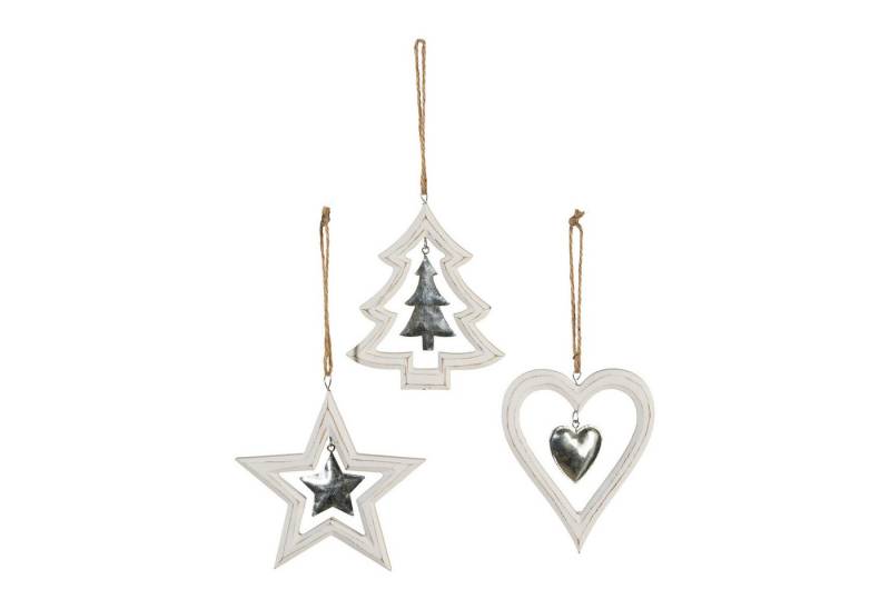 Fuchs Versand 24/7 Weihnachtsfigur Deko Holz Weihnachtsmix Hänger 3er Set offen mit Zink in weiß von Fuchs Versand 24/7