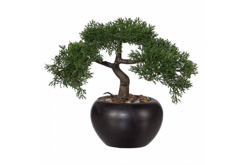 Kunstbonsai Bonsai "Zeder" Kunstpflanze 26 cm in schwarzem Keramiktopf mit Kies, Fuchs Versand 24/7 von Fuchs Versand 24/7