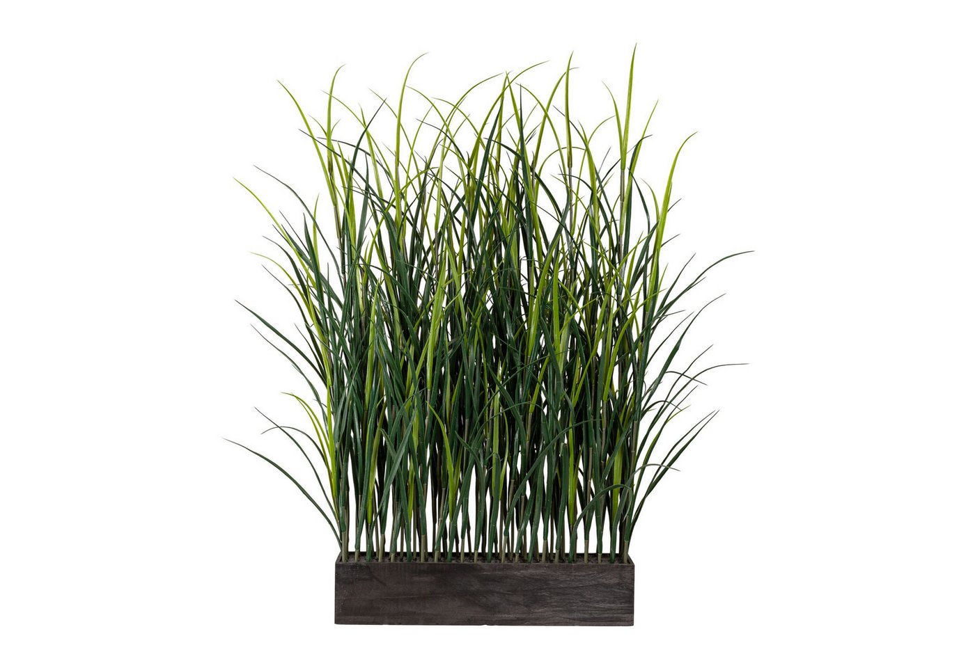Kunstpflanze Kunststoffgras Raumteiler, ca. 120cm, grün, im Holzkasten 60x10x13 cm, Fuchs Versand 24/7 von Fuchs Versand 24/7