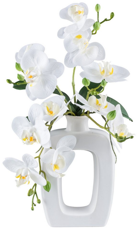 Kunstpflanze Phalaenopsis ca 42cm weiss in Keramikvase 21x13x6cm weiss Real Touch, Fuchs Versand 24/7 von Fuchs Versand 24/7