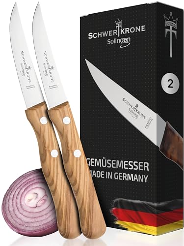 Schwertkrone Küchenmesser Set Solingen - Obst- & Gemüse-Messer, 2er Set, Edelstahl, rostfrei, Olivenholz, Rückenspitz 3'' von Schwertkrone