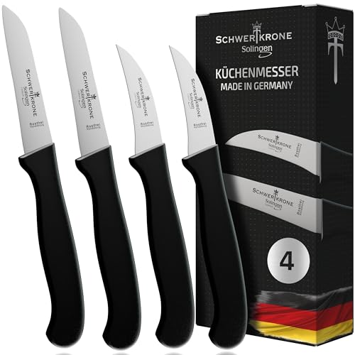 Schwertkrone® Schälmesser gebogen & gerade [MADE IN SOLINGEN - GERMANY] - Gemüsemesser Obstmesser - Küchenmesser klein scharf Schneidemesser Kartoffelschälmesser - Allzweckmesser (6cm +7,5cm) von Schwertkrone