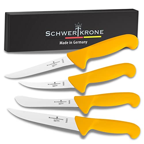 Schwertkrone® Metzgermesser Set 4-Teilig [MADE IN SOLINGEN - DE] - Schneidemesser - Solinger Küchenmesser Set - Kitchen Knife - Schlachtermesser - Messerset Edelstahl - Koch Messer - Messerset Küche von Schwertkrone