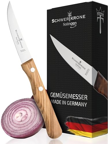 Schwertkrone Küchenmesser Solingen - Obst- & Gemüse-Messer, Edelstahl, rostfrei, Olivenholz, Rückenspitz 3'' von Schwertkrone