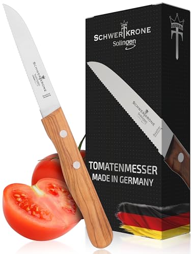 Schwertkrone Profi Gemüsemesser und Tomatenmesser, Solingen Qualität, Scharf gezahnt, Edelstahl Rostfrei, Olivenholzgriff, Made in Germany von Schwertkrone