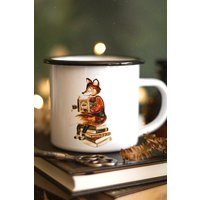 Emaille Tasse Bücherliebe Fuchs Kaffee Reisebecher von FuchsMaedchenStore