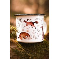 Emaille Tasse Füchse Wald Fuchs Metallbecher Mit Fuchsmotiven Geschenk Kinder Mama Freundin Lehrerin von FuchsMaedchenStore