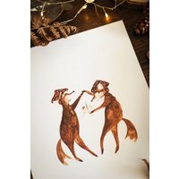 Poster Wandbild Glücksfüchse Fuchs Pärchen Bild Fliegenpilze Viel Glück Din A4 von FuchsMaedchenStore