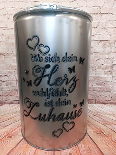 Fuchsbau Feuertonnen Feuertonne-Wo Sich Dein Herz wohlfühlt Motiv - Gefertigt aus neuem Ölfass - Besondere Feuerstelle für Garten und Terrasse - Hohe Feuerschale mit Rostoptik - 90 x 60 cm von Fuchsbau Feuertonnen