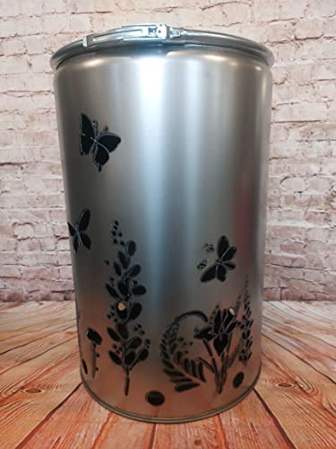 Fuchsbau Feuertonnen Feuertonne mit - Blumenwiese - Motiv - Gefertigt aus neuem Ölfass - Besondere Feuerstelle für Garten und Terrasse - Hohe Feuerschale mit Rostoptik - 90 x 60 cm von Fuchsbau Feuertonnen