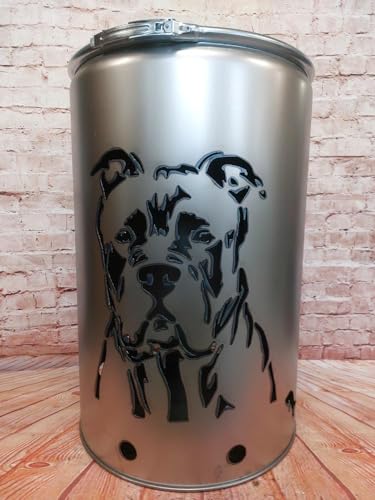 Fuchsbau Feuertonnen Feuertonne mit - Cane Corso - Motiv - Gefertigt aus neuem Ölfass - Besondere Feuerstelle für Garten und Terrasse - Hohe Feuerschale mit Rostoptik - 90 x 60 cm von Fuchsbau Feuertonnen