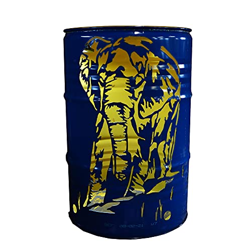 Fuchsbau Feuertonnen Feuertonne mit Elefant Motiv - Gefertigt aus 200L Ölfass - Besondere Feuerstelle für Garten und Terrasse - Hohe Feuerschale mit Rostoptik - 90 x 60 cm von Fuchsbau Feuertonnen