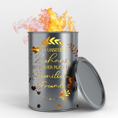 Fuchsbau Feuertonnen Feuertonne mit - Familie und Freunde - Motiv - Gefertigt aus neuem Ölfass - Besondere Feuerstelle für Garten und Terrasse - Hohe Feuerschale mit Rostoptik - 90 x 60 cm von Fuchsbau Feuertonnen