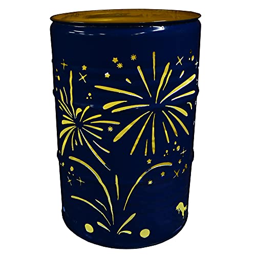 Fuchsbau Feuertonnen Feuertonne mit Feuerwerk Motiv - Gefertigt aus 200L Ölfass - Besondere Feuerstelle für Garten und Terrasse - Hohe Feuerschale mit Rostoptik - 90 x 60 cm von Fuchsbau Feuertonnen