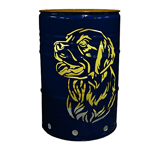 Fuchsbau Feuertonnen Feuertonne mit Golden Retriever Motiv - Gefertigt aus 200L Ölfass - Besondere Feuerstelle für Garten und Terrasse - Hohe Feuerschale mit Rostoptik - 90 x 60 cm von Fuchsbau Feuertonnen