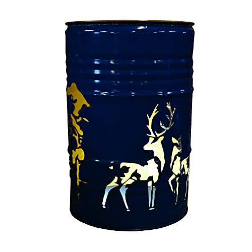 Fuchsbau Feuertonnen Feuertonne mit Hirschwald Motiv - Gefertigt aus 200L Ölfass - Besondere Feuerstelle für Garten und Terrasse - Hohe Feuerschale mit Rostoptik - 90 x 60 cm von Fuchsbau Feuertonnen