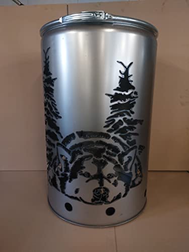 Fuchsbau Feuertonnen Feuertonne mit - Hund - Motiv - Gefertigt aus neuem Ölfass - Besondere Feuerstelle für Garten und Terrasse - Hohe Feuerschale mit Rostoptik - 90 x 60 cm (Alaska Malamute) von Fuchsbau Feuertonnen